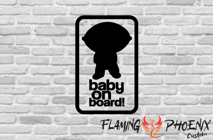 BABY ON BOARD STEWIE CUSTOM CAR VINYL STICKER DECAL