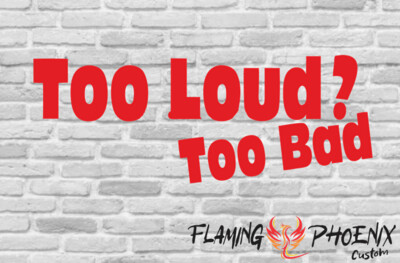 TOO LOUD? TOO BAD MODEL 2 CUSTOM CAR VINYL STICKER DECAL