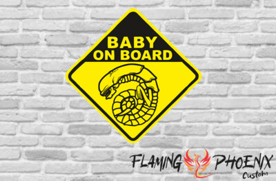 BABY ON BOARD ALIEN CUSTOM CAR VINYL STICKER DECAL
