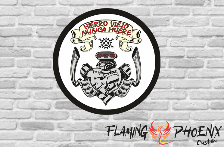 HIERRO VIEJO V8 MOTOR CUSTOM CAR VINYL STICKER DECAL