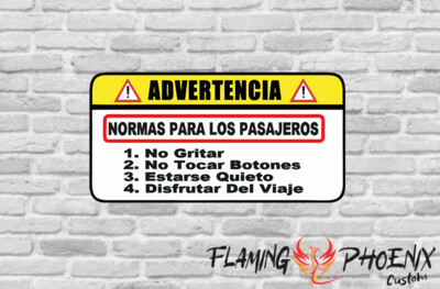 NORMAS PARA LOS PASAJEROS CUSTOM CAR VINYL STICKER DECAL