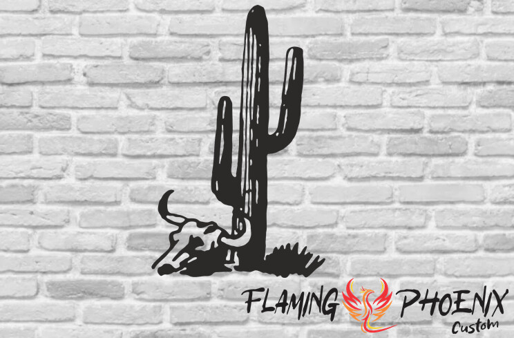 CACTUS WITH BUFFALO SKULL CUSTOM CAR VINYL STICKER DECAL