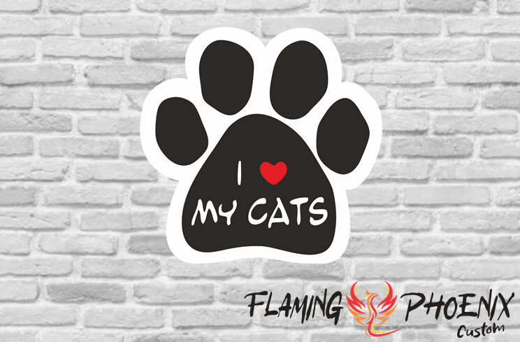 I LOVE MY CATS PRINTED CUSTOM CAR VINYL STICKER DECAL