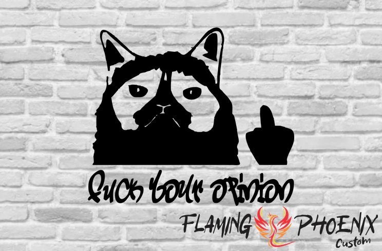 FUCK YOUR OPINION CAT CUSTOM CAR VINYL STICKER DECAL