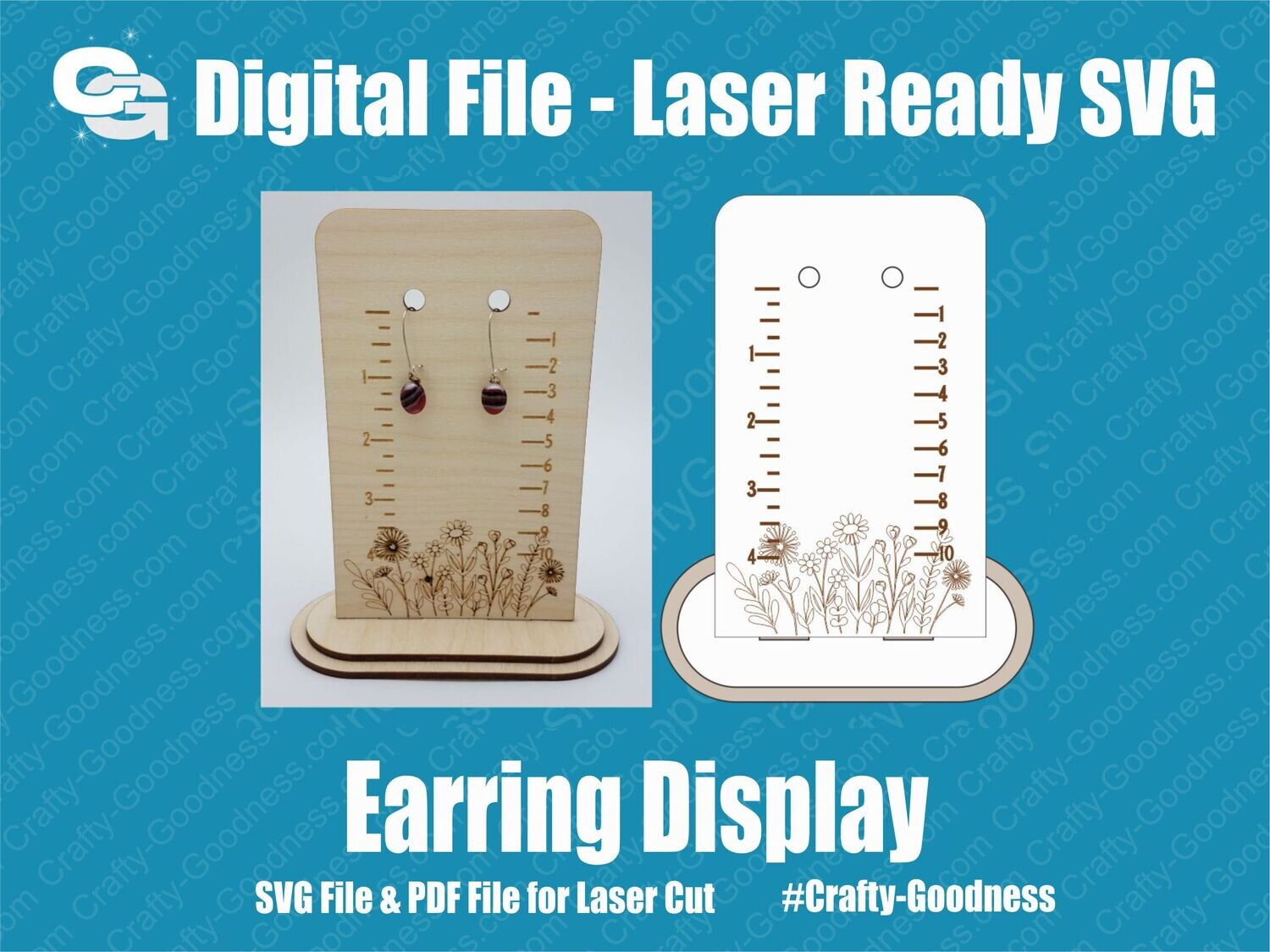 Floral Earring Display with Measurements SVG Glowforge Cut File Digital Download PDF