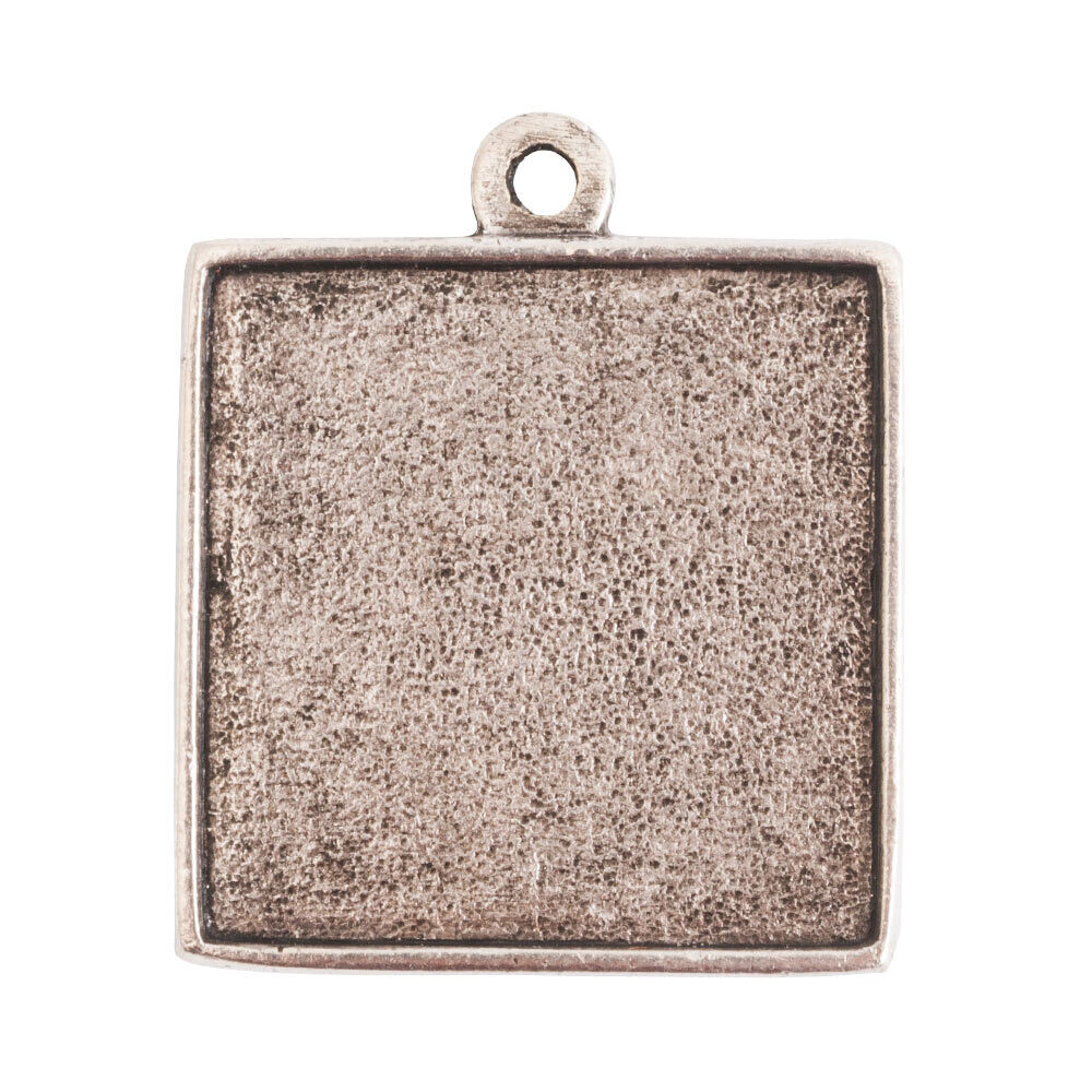 Double Sided Pendant Square Single Loop Antique Silver