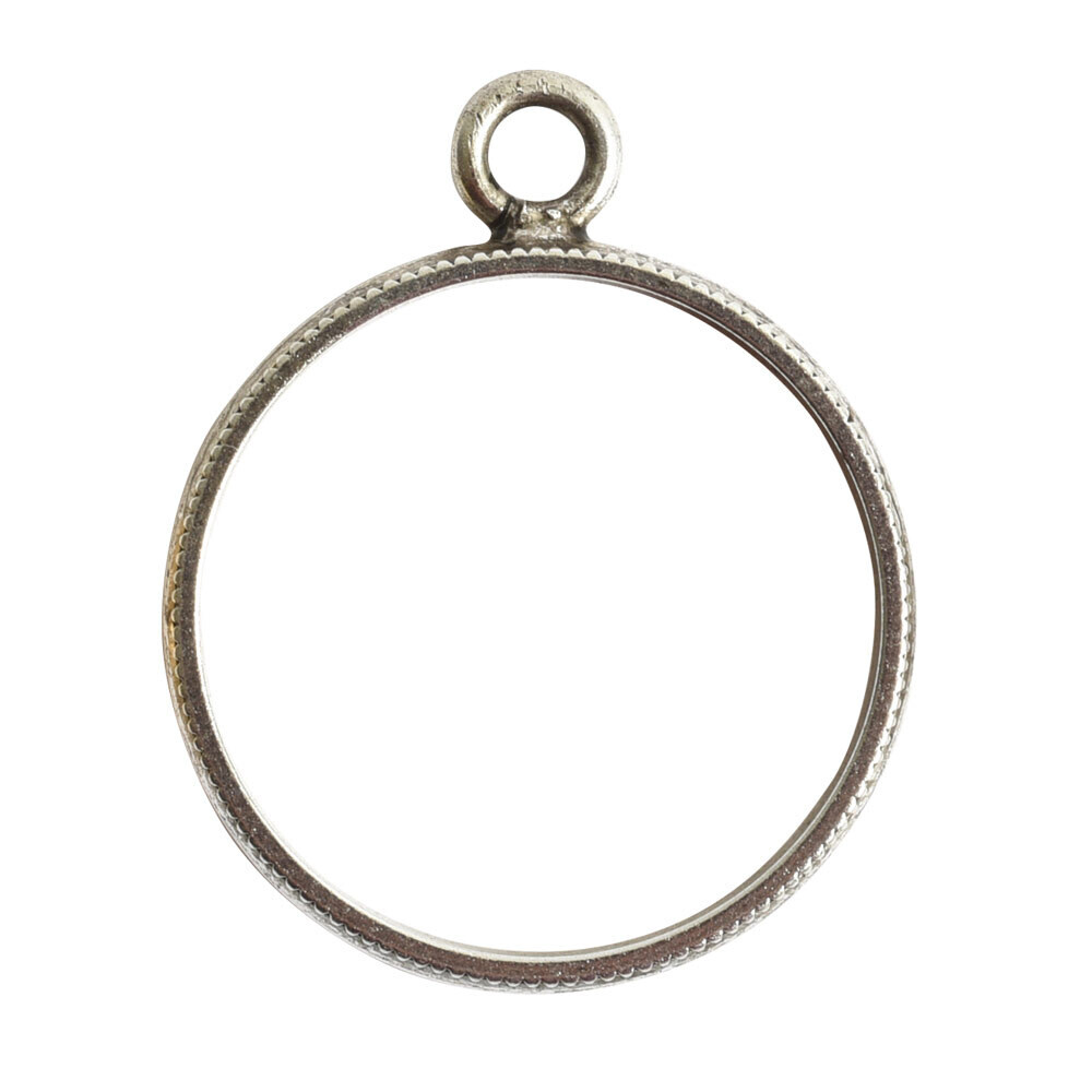 Open Pendant Beaded Large Circle Single Loop Antique Silver