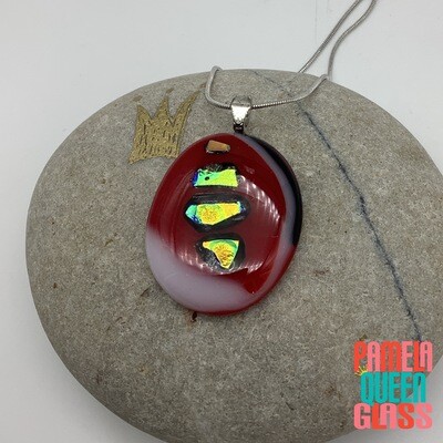 Red Black and White 1 Fused Glass Pendant with Dichroic