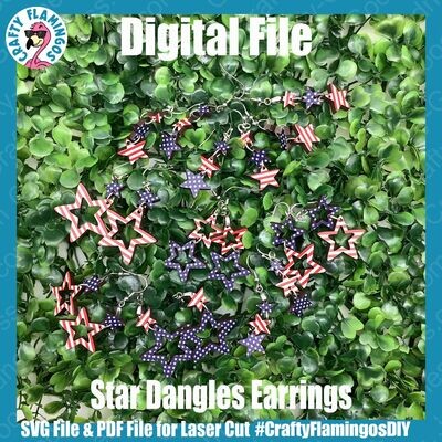 Star Dangles Patriotic Earrings - Nesting, Efficient for Production - SVG Glowforge Cut File Digital Download PDF