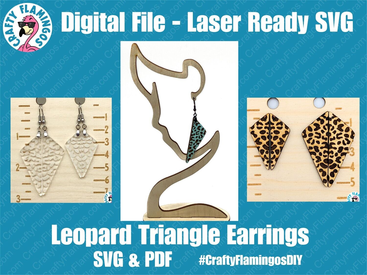 Leopard Dangle Geometric Triangle Earrings - SVG Glowforge Cut File Digital Download PDF