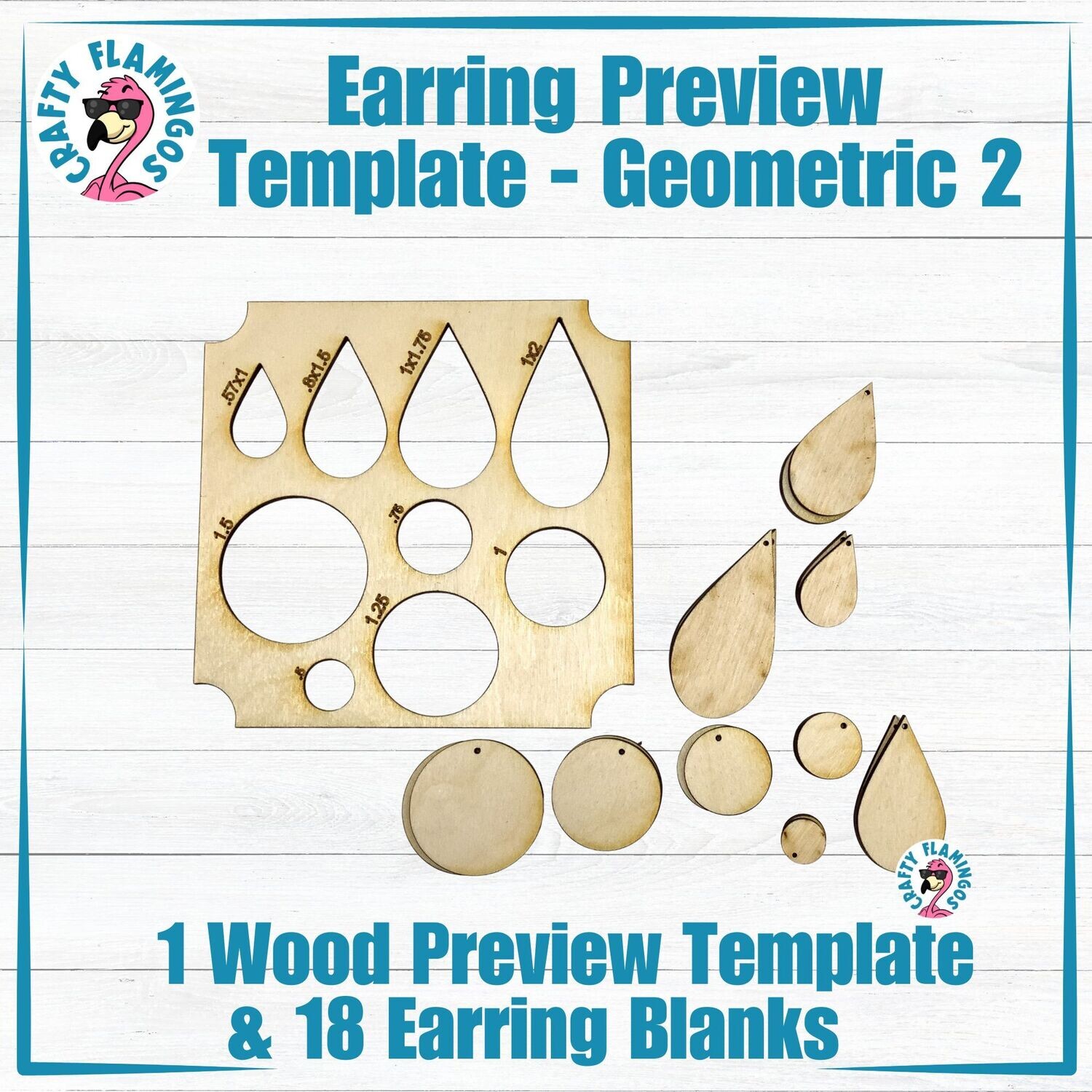 Earring Preview Template - Geometric 2 Circles and Teardrops with 18 Earring Blanks