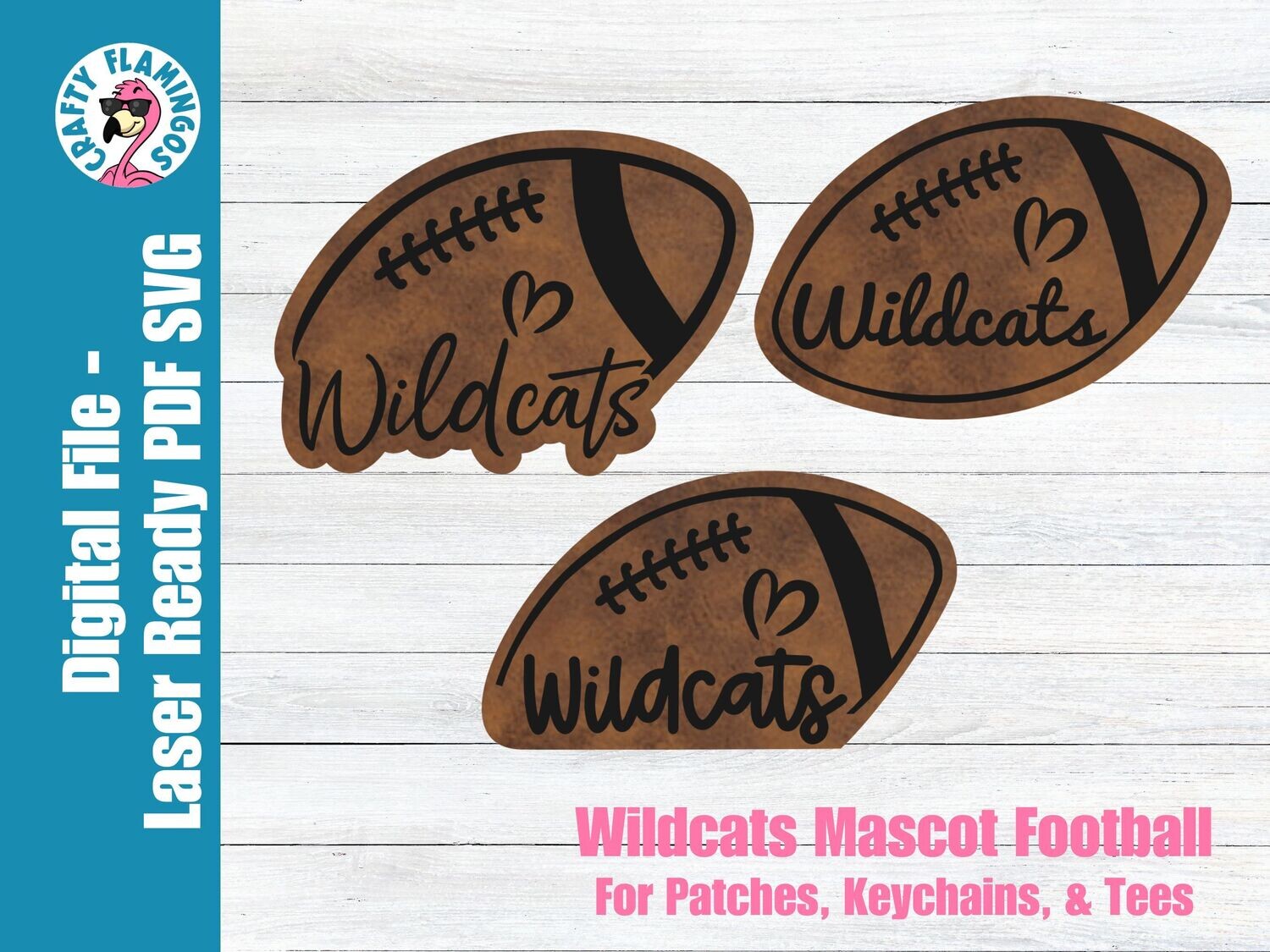 Wildcats Football Patch- 3 styles - Patches, Keychain, & Tees - SVG Laser Glowforge Cut File Digital Download PDF