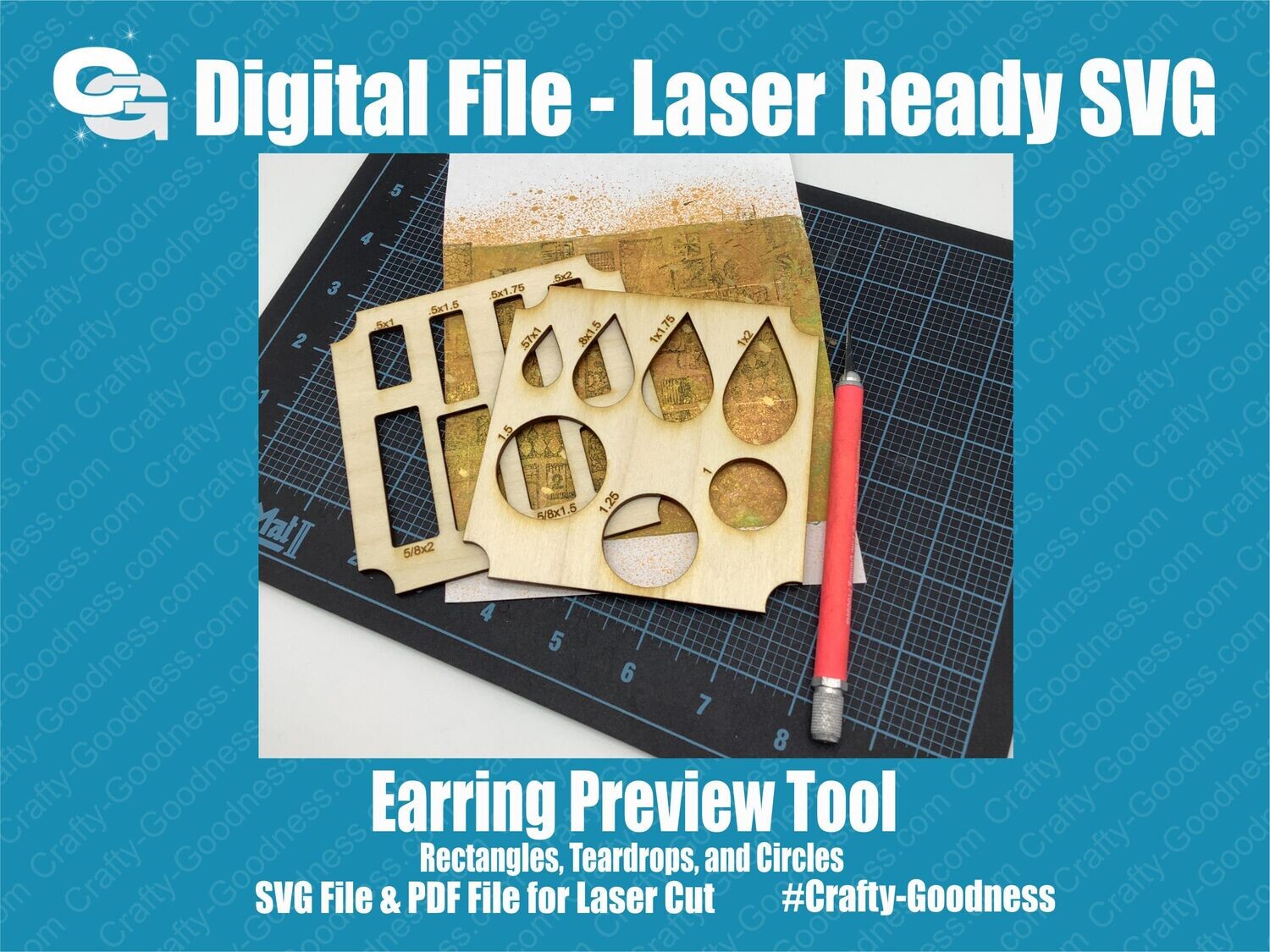 Earring Preview Template Jewelry Design Tool - SVG Glowforge Cut File Digital Download PDF