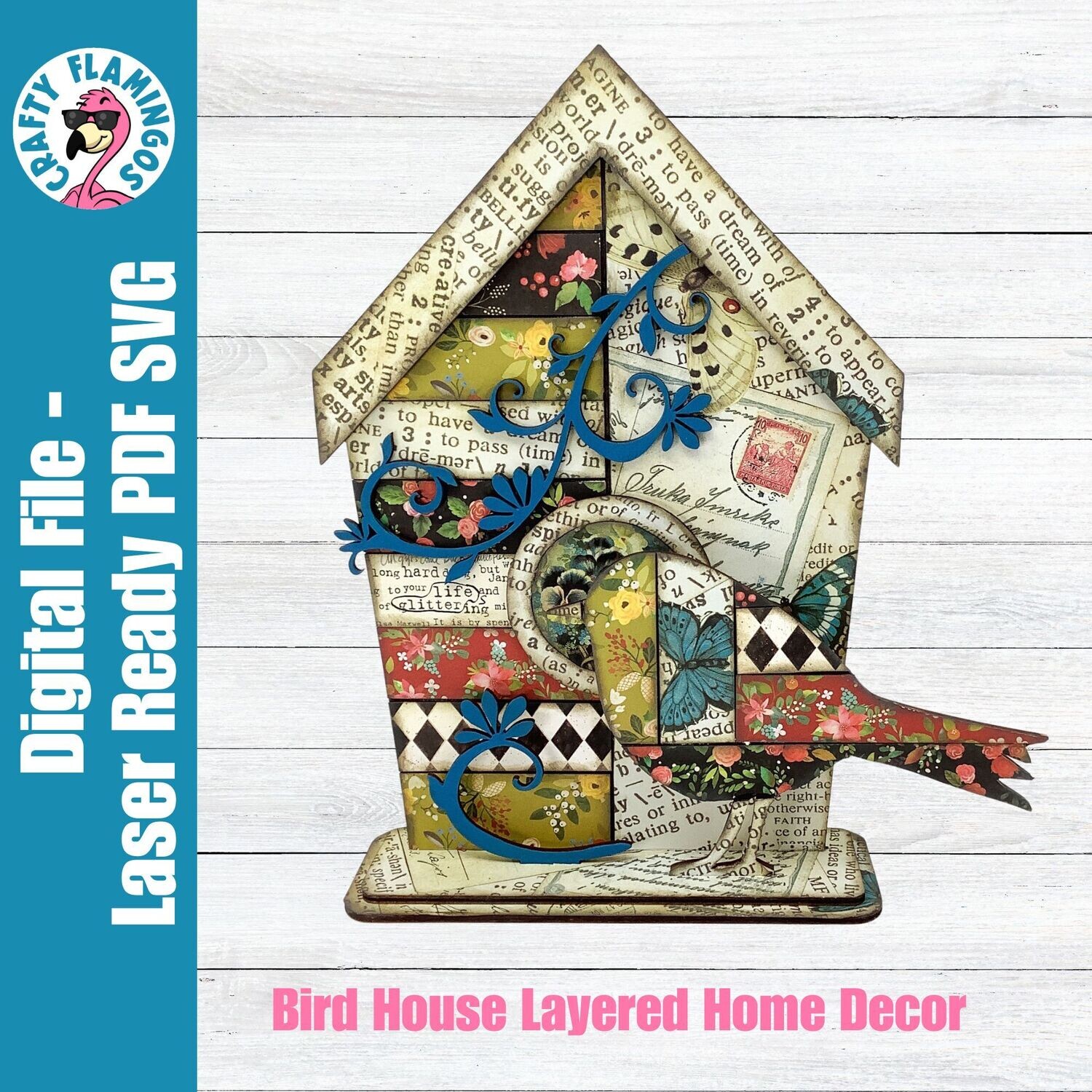 Bird House & Bird Layered Decorative DIY Home Decor SVG Glowforge Cut File Digital Download PDF