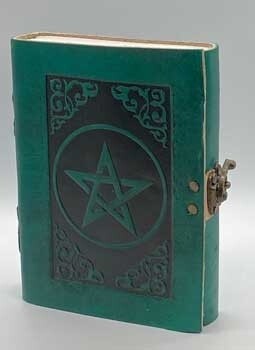 Green Pentagram leather blank book w/ latch