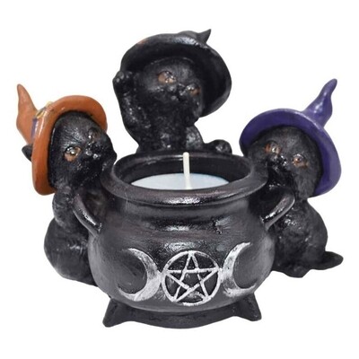 Witchy Cats around Cauldron tealight holder