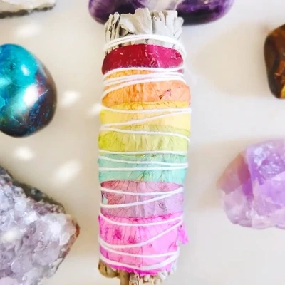 7&quot; White Sage 7 Chakra colors stick (6 pk)
