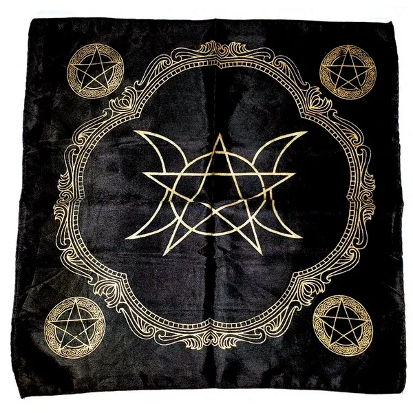 Black Triple Moon Pentagram altar cloth 21&quot; x 21&quot;