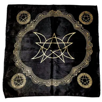 Black Triple Moon Pentagram altar cloth 21&quot; x 21&quot;