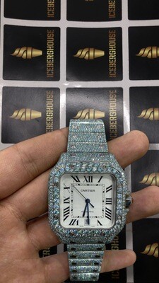 40MM Cartier Set With Over 20 Carats of Teal VVS Color D Moissanite Custom
