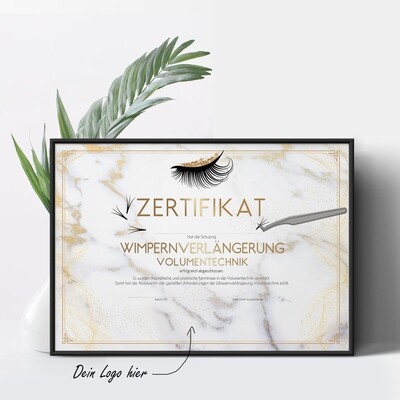 Zertifikat DIN A4 - Wimpernverlängerung Volumentechnik