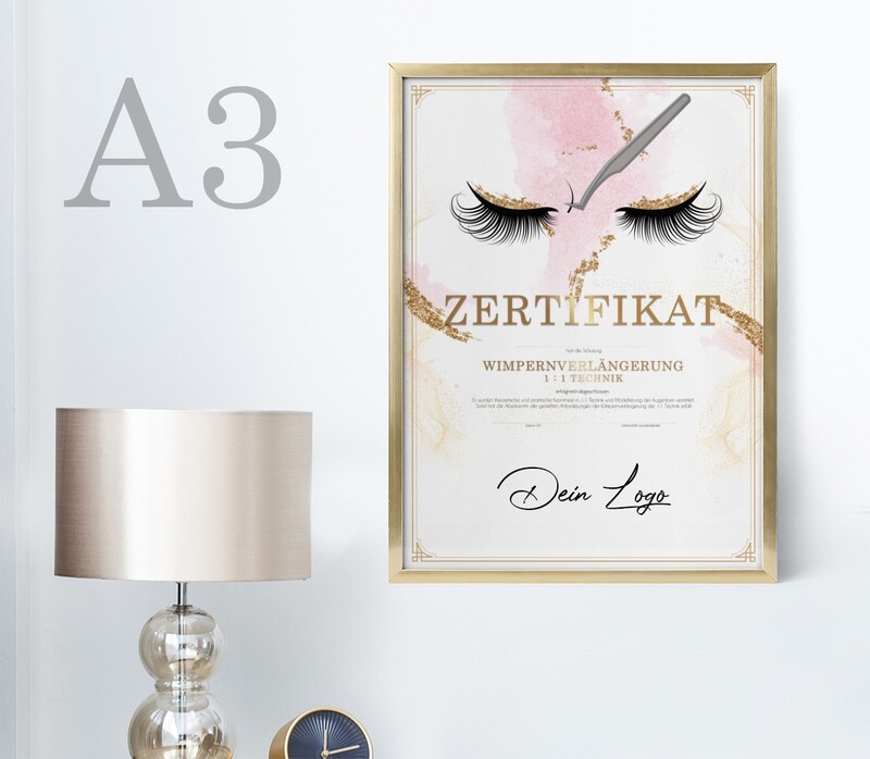 Zertifikat DIN A3 - Wimpernverlängerung 1 : 1 Technik