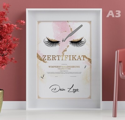 Zertifikat DIN A3 - Wimpernverlängerung Volumentechnik
