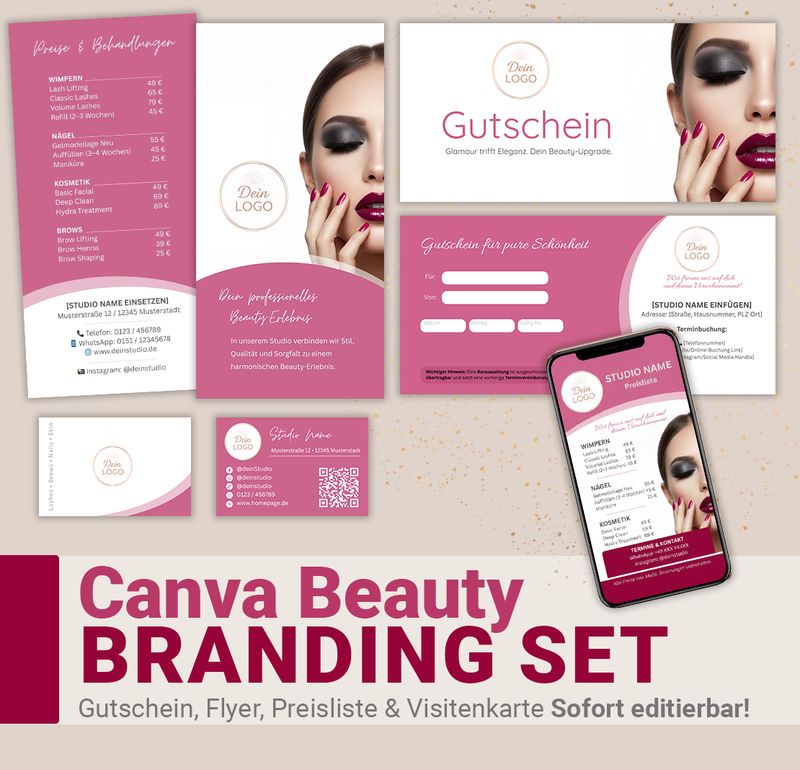 Gutschein, Flyer, Preisliste &amp; Visitenkarte Sofort editierbar!