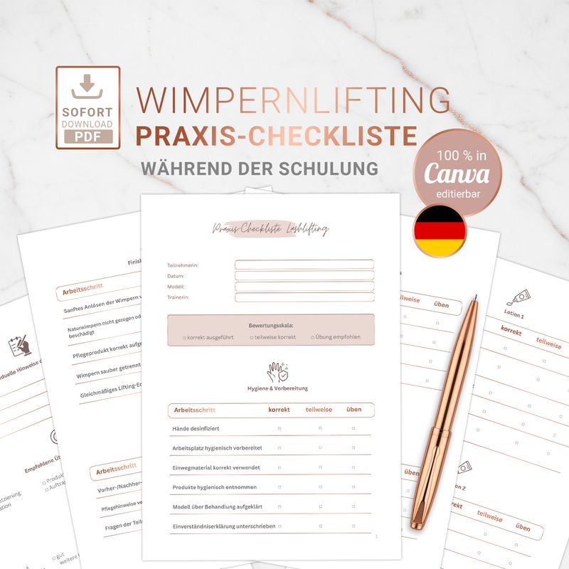 Praxis-Checkliste Lashlifting / Canva Vorlage (100 % editierbar)