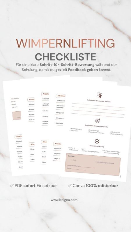 Praxis-Checkliste Lashlifting / Canva Vorlage (100 % editierbar)