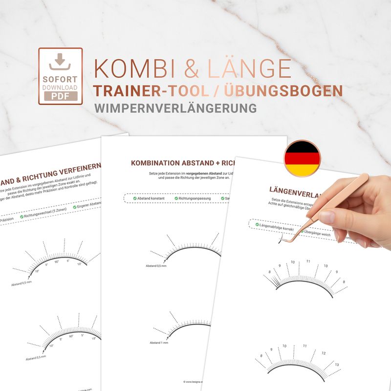 Wimpernverlängerung Training | Abstand, Richtungswechsel &amp; Längenverlauf | Übungsbogen PDF
