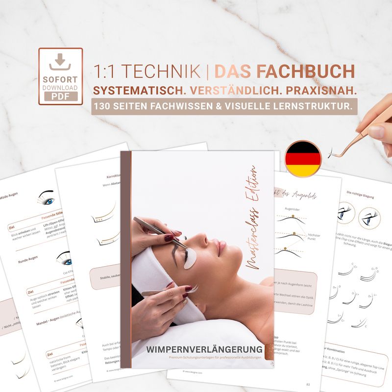 1:1 Technik Fachbuch für Lash Artists  | 130 Seiten Praxiswissen  | PDF