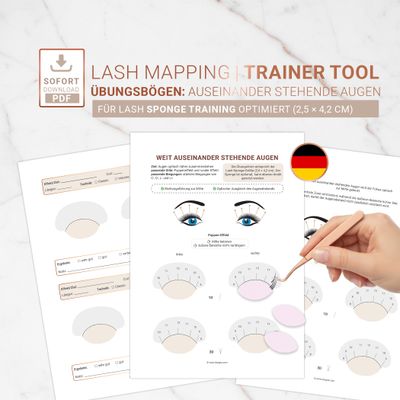Lash Mapping Trainer Tool | Übungsbögen: weit auseinander liegende Augen | 3 Seiten PDF Lash Mapping Trainer Tool | Übungsbögen: weit auseinander liegende Augen | 3 Seiten PDF