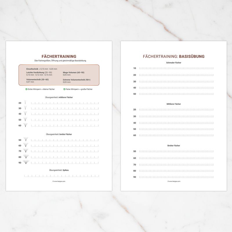 Volumenfächer Training | Wimpernverlängerung Übungsbogen PDF