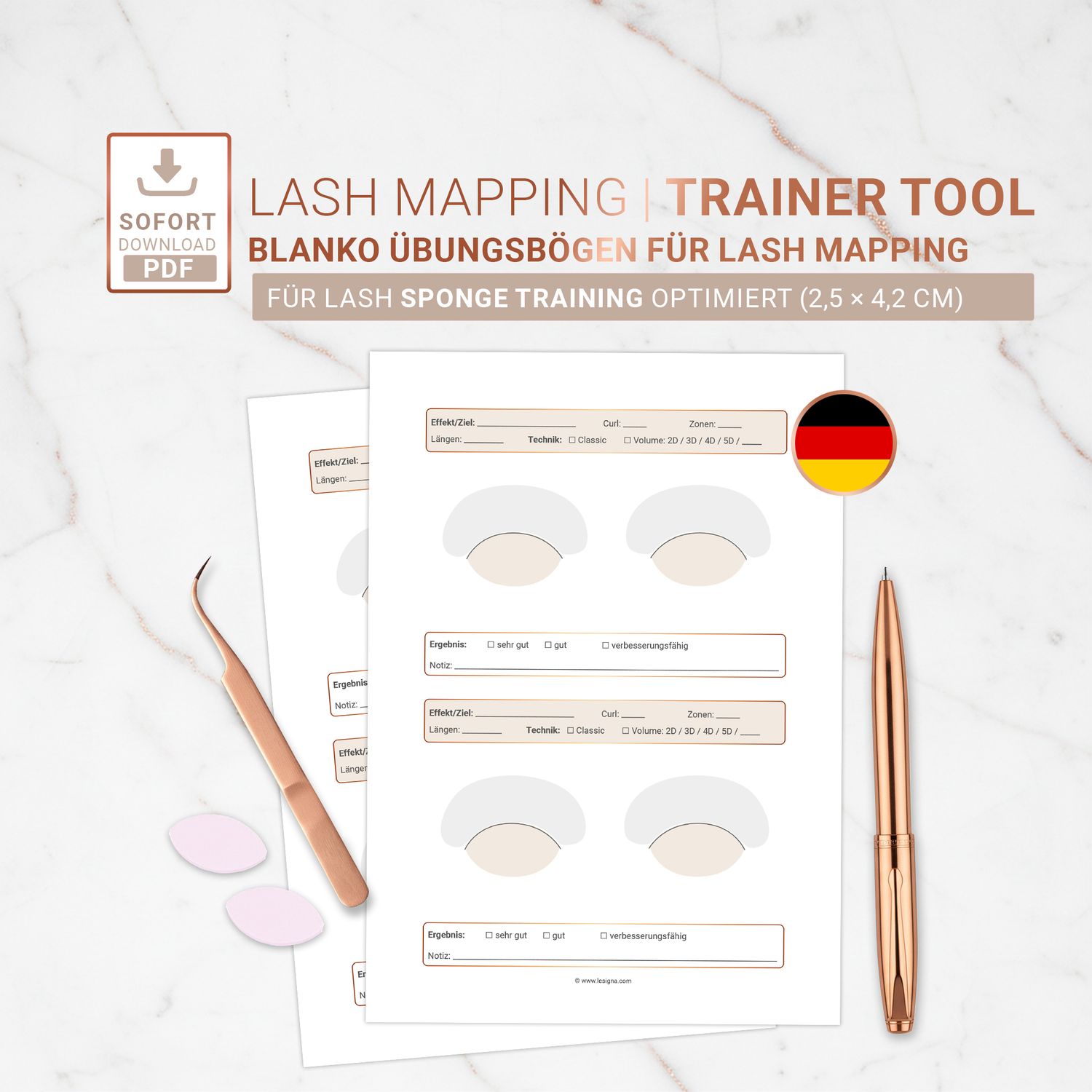 Blanko Lash Mapping Übungsbogen | Wimpernverlängerung Trainer Tool PDF