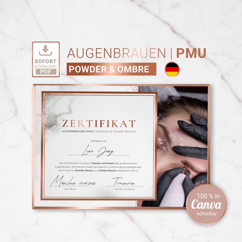Augenbrauen PMU Zertifikat Vorlage | Powder Brows & Ombré Brows Augenbrauen PMU Zertifikat Vorlage | Powder Brows & Ombré Brows