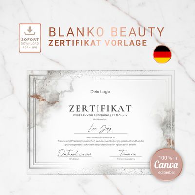 Blanko Beauty Zertifikat Vorlage | Canva & PDF Blanko Beauty Zertifikat Vorlage | Canva & PDF