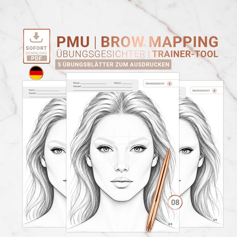 PMU Brow Mapping Übungsblätter Set 08 PMU Brow Mapping Übungsblätter Set 08