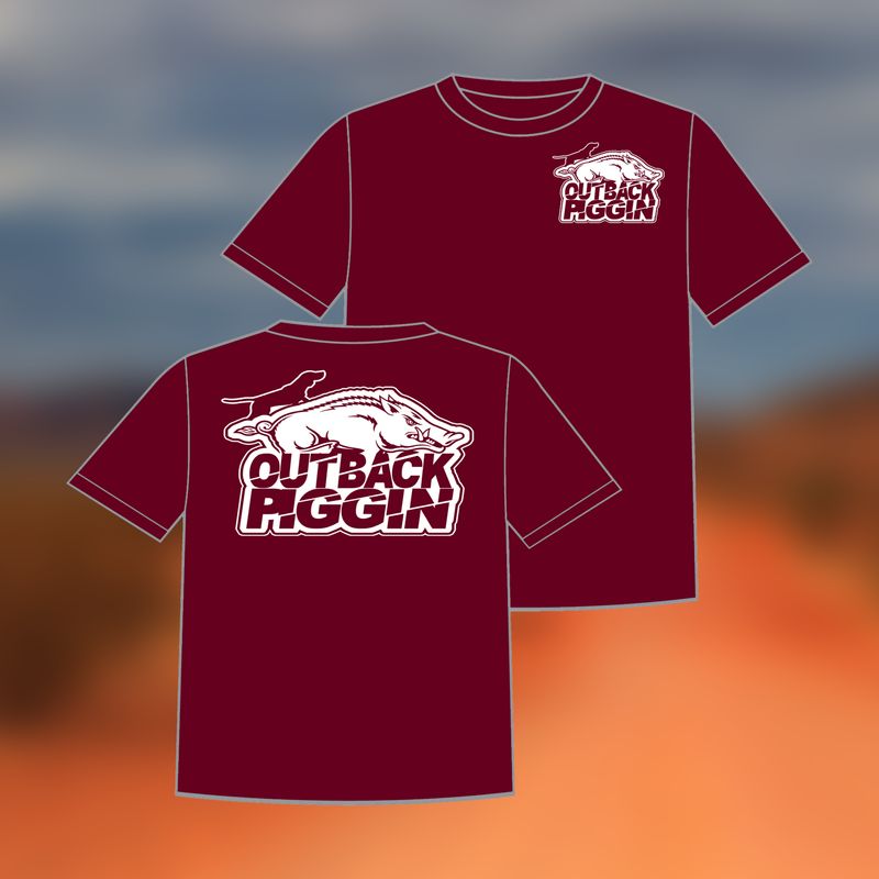 Outback Piggin Tee-Maroon with White