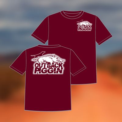Outback Piggin Tee-Maroon with White