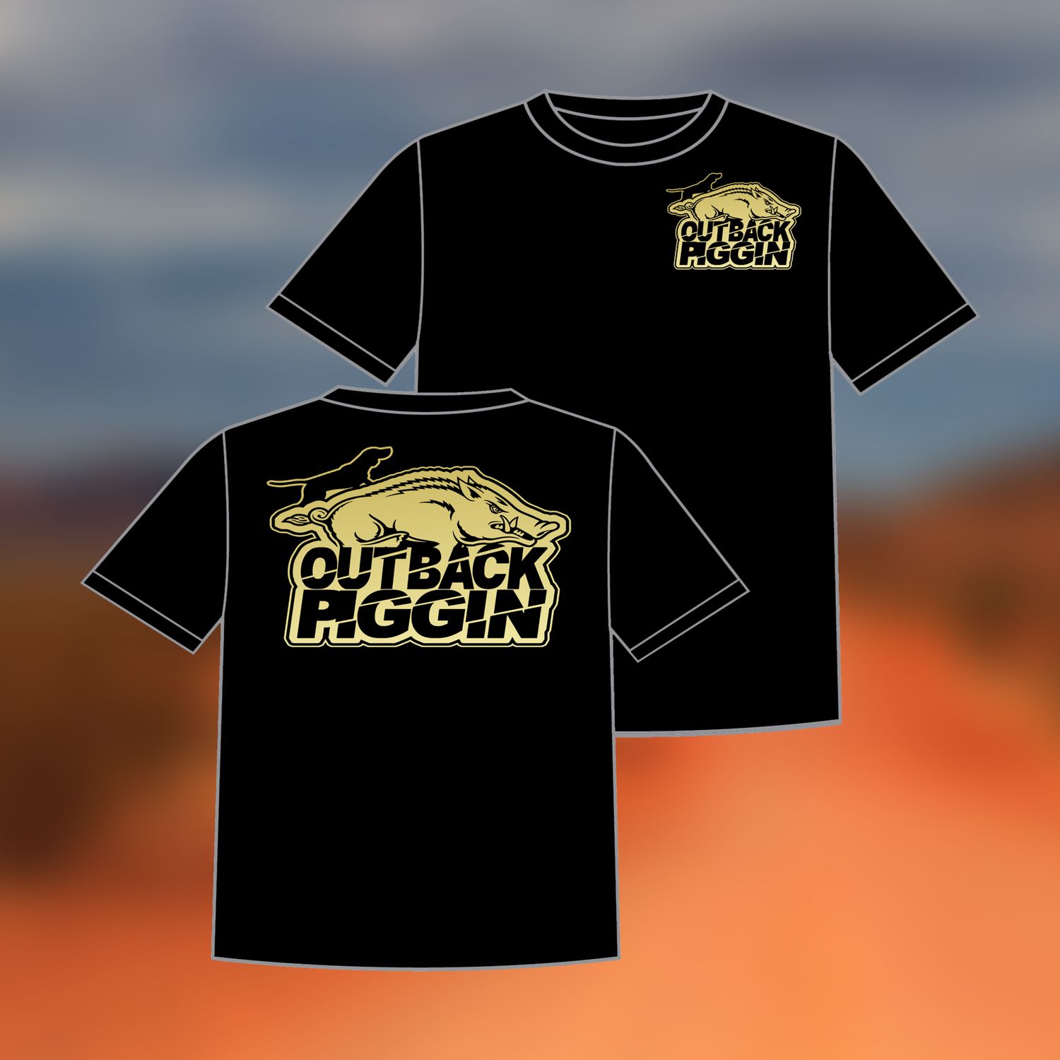 Outback Piggin Tee- Black with Gold