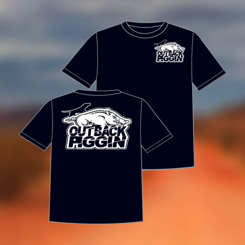 Outback Piggin Tee- Navy with White