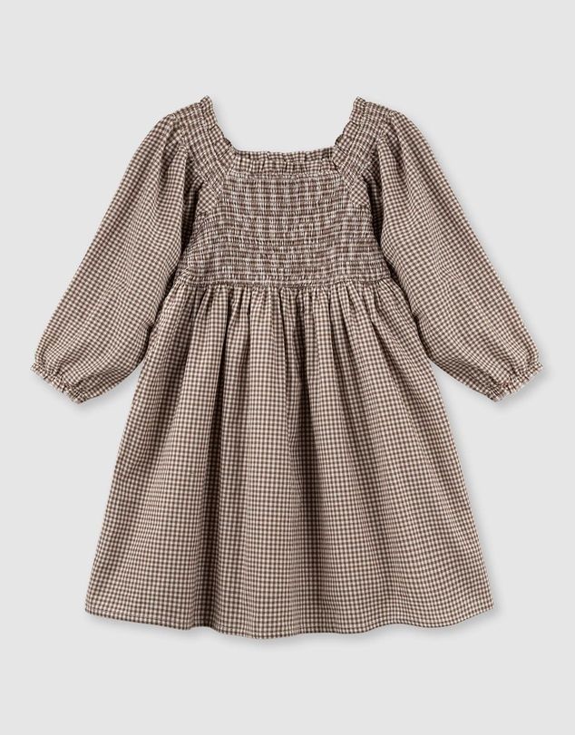 DK Lily Puff Sleeve Choc Gingham Dress