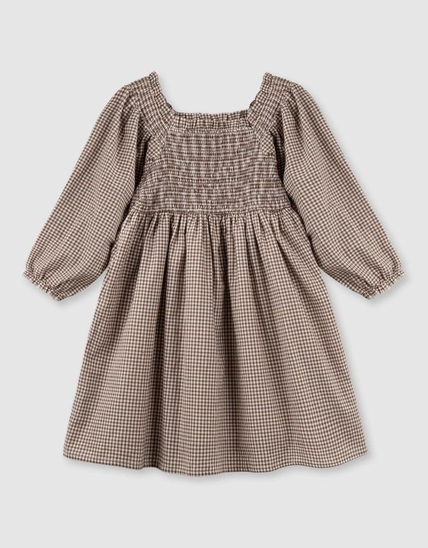DK Lily Puff Sleeve Choc Gingham Dress