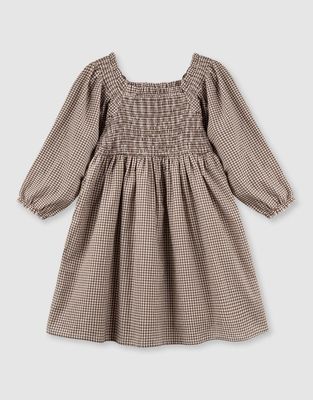 DK Lily Puff Sleeve Choc Gingham Dress