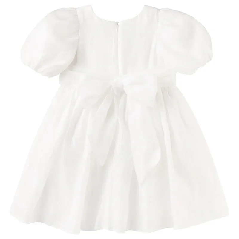 DK Noa Puff Sleeve Bow Back Dress - Ivory
