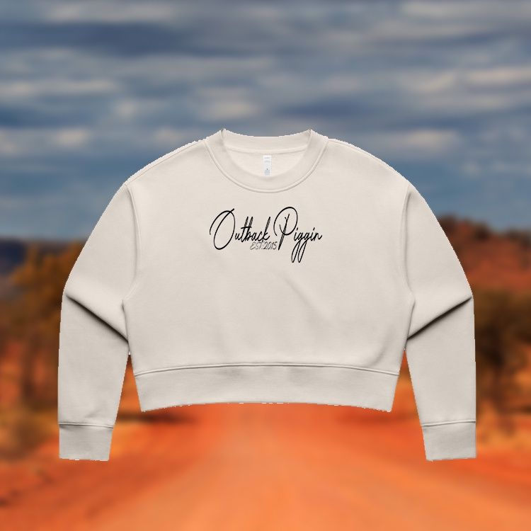 Outback Piggin Womens Crop Crew, Colour: Bone/Black, Size: XS