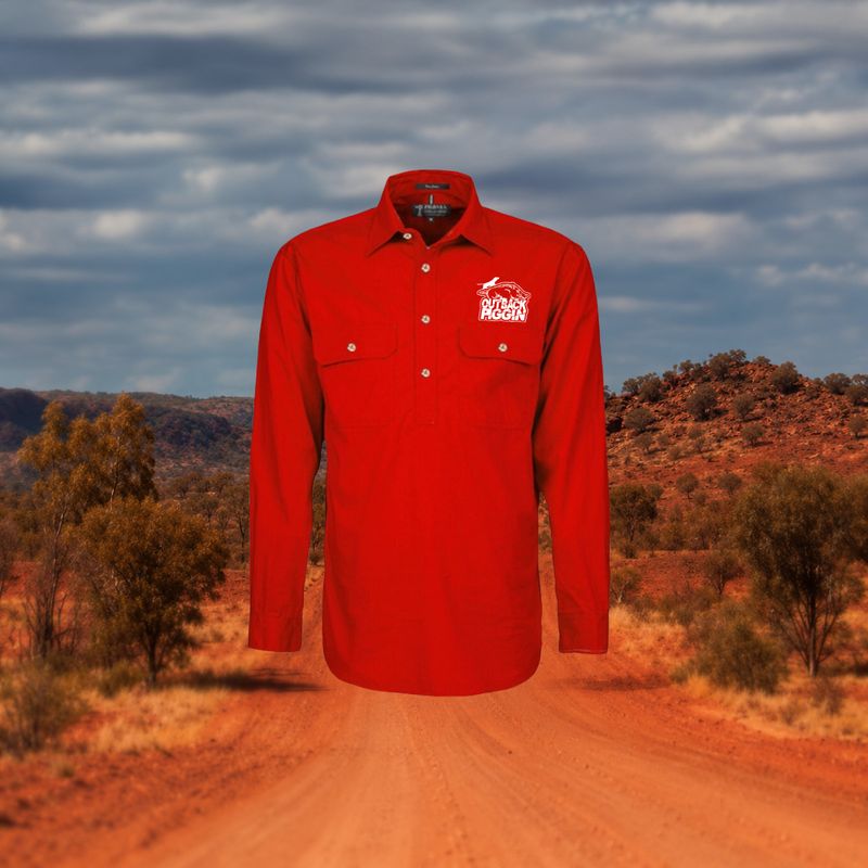 Outback Piggin Mens 1/4 button workshirt-Piggin Logo