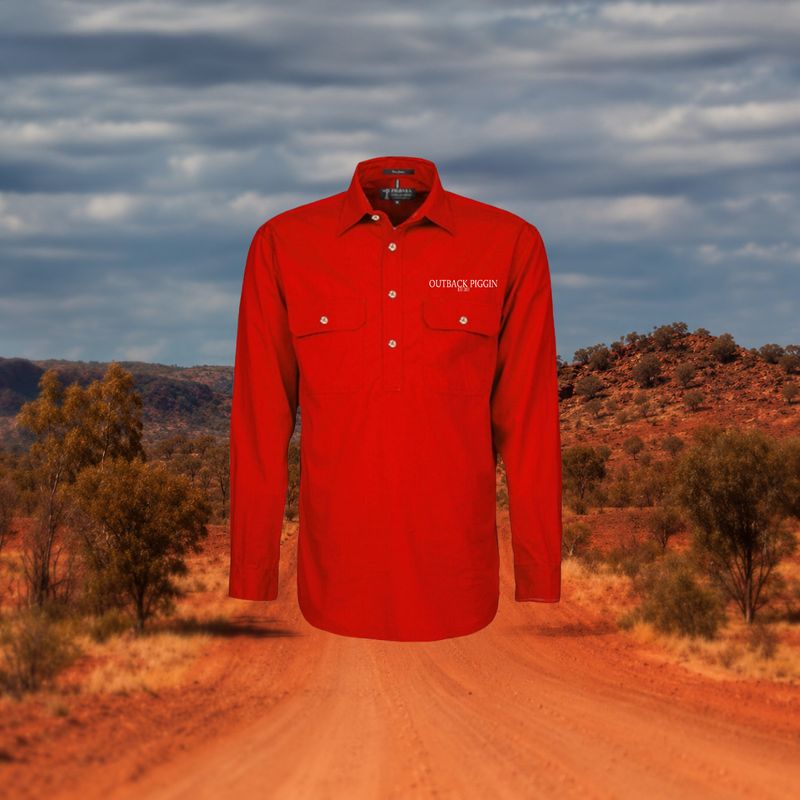 Outback Piggin Mens 1/4 button shirt-EST logo