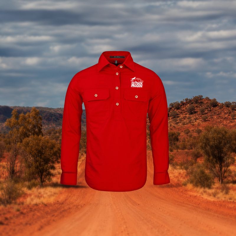 Outback Piggin Womens 1/4 button work shirt-Piggin Logo